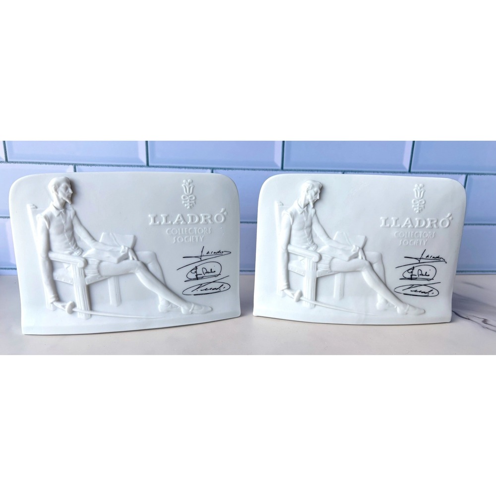 Lladro Collectors Society Don Quixote Porcelain Bookends Matte White 1985 Spain